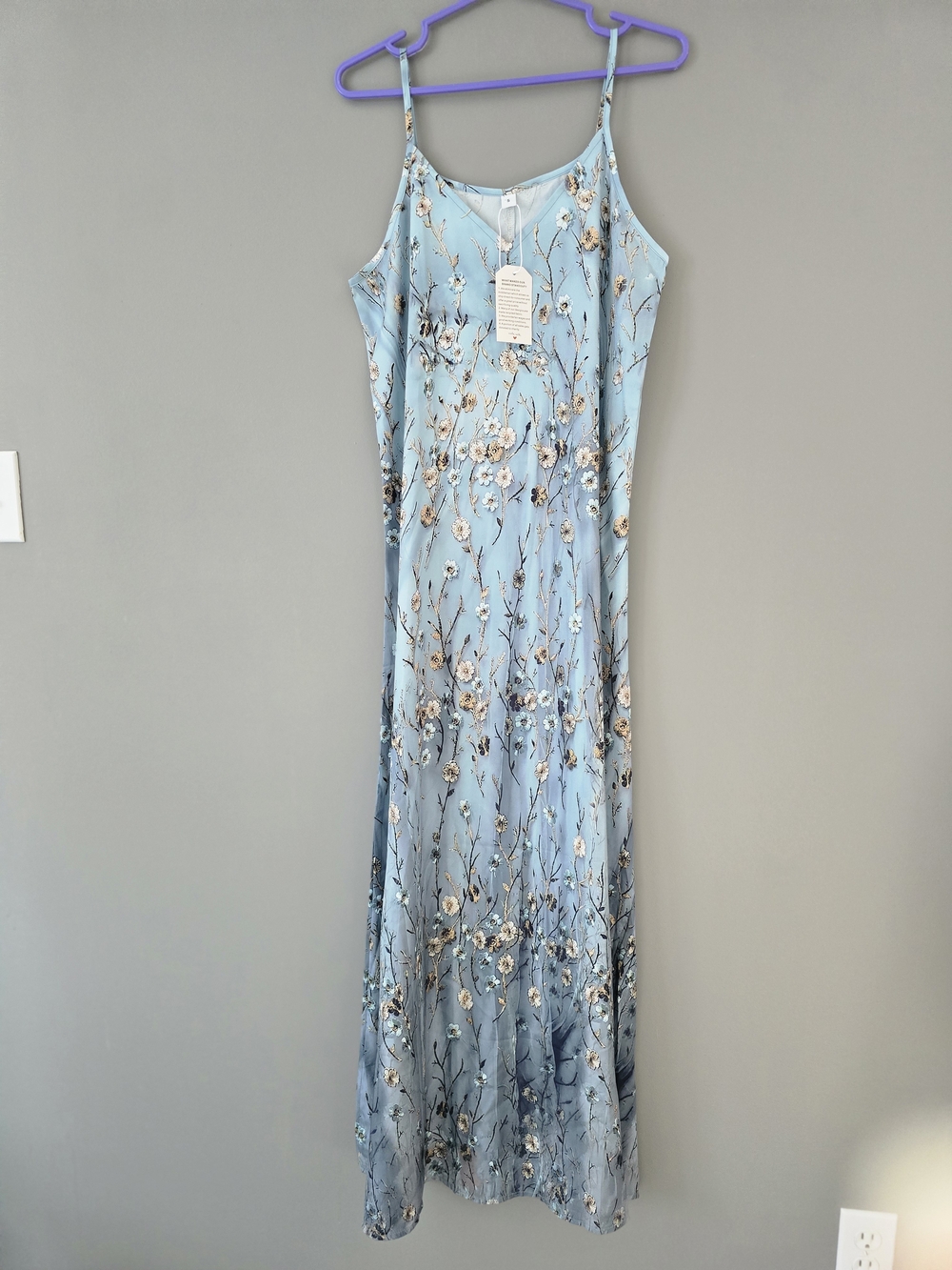 Light Blue Floral Maxi Slip Dress